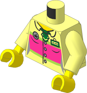 Minifig Torso with Arms and Hands with Female Blouse with Buttons, Dark Pink Panel and Name Badge Pattern