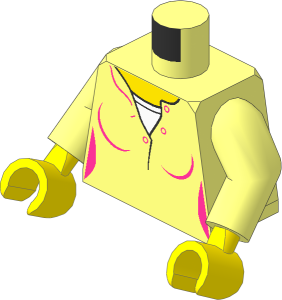 Minifig Torso with Arms and Hands with Female Top with Yellow Neck and White Undershirt Pattern
