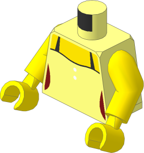 Minifig Torso with Arms and Hands with Female Top with  2 White Buttons and Black Straps Pattern