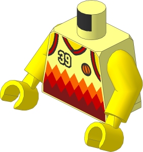 Minifig Torso with Arms and Hands with Sports Tank Top with "39", Orange Basketball and Orange and Red Diamonds Pattern