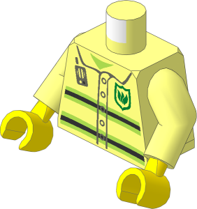 Minifig Torso with Arms and Yellow Hands with Neon Yellow Stripes, Radio and Badge Pattern