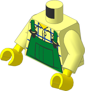 Minifig Torso with Arms and Hands with Green Overall and Blue Checkered Shirt Pattern
