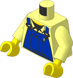 Minifig Torso with Arms and Hands with T-Shirt, Blue Dungarees and Tools Pattern