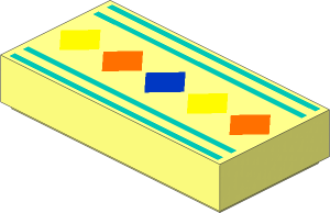 Tile  1 x  2 with Orange, Yellow and Blue Diamonds and Dark Turquoise Lines Pattern