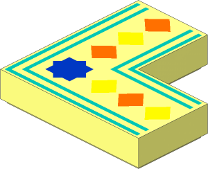 Tile  2 x  2 Corner with Orange and Yellow Diamonds, Blue Star and Dark Turquoise Lines Pattern