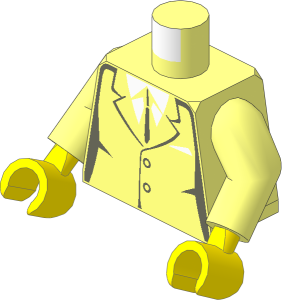 Minifig Torso with Arms and Hands with Dark Bluish Grey Suit Lines and Tie Pattern