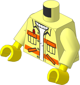 Minifig Torso with Arms and Hands with Diagonal Lower Pockets, Pen, Sweater and Orange Stripes Pattern