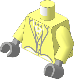 Minifig Torso with Arms and Hands with Tailcoat and Formal Vest, White Shirt and Grey Bow Tie Pattern