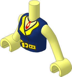 Figure Friends Woman Torso with Arms with Dark Blue Blouse Top with Open Collar, Necklace with Red Pendant and Belt Pattern