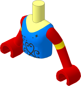 Figure Friends Girl Torso with Arms with Medium Blue Top with Silver Stars and Scrolls Pattern