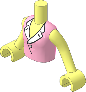 Figure Friends Girl Torso with Arms with Bright Pink Sleeveless Blouse Top with Open Collar and Button Pattern