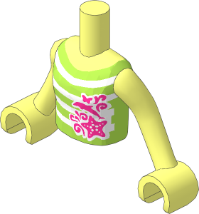 Figure Friends Girl Torso with Arms with Lime Vest Top with White Stripes, Magenta Dolphin and Starfish Pattern