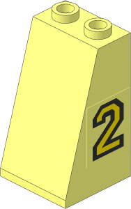 Slope Brick 75  2 x  2 x  3 with Hollow Studs with Black Outlined Yellow "2" Left Sticker