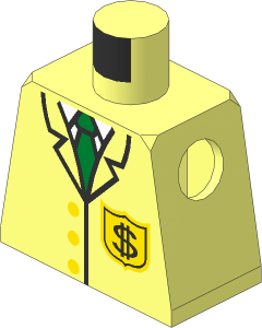 Minifig Torso with Jacket with Tie and Dollar Sign Badge Pattern