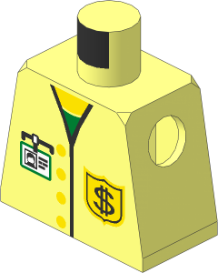 Minifig Torso with Vest with Buttons, ID Badge and Dollar Sign Badge Pattern