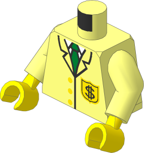 Minifig Torso with Arms and Hands with Jacket with Tie and Dollar Sign Badge Pattern