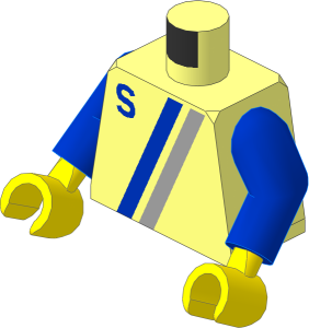 Minifig Torso with Arms and Hands with "S" Logo Grey / Blue Pattern