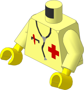 Minifig Torso with Arms and Hands with Red Cross and Stethoscope Pattern