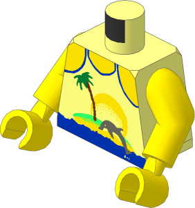 Minifig Torso with Arms and Hands with Palm Tree and Dolphin Pattern