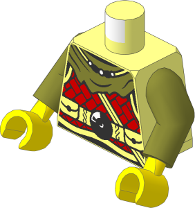 Minifig Torso with Arms and Hands with Viking Armour, Medium Nougat Leather, Olive Green Cloak, Necklace and Belt with Silver Disk Pattern