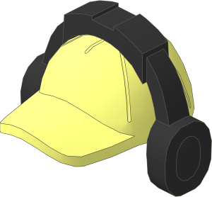 Minifig Cap with Short Arched Peak and Black Headphones / Ear Protection