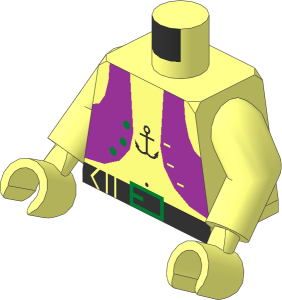 Minifig Torso with Arms and Hands with Pirate Purple Vest and Anchor Tattoo Pattern