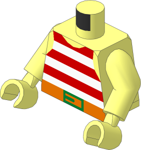 Minifig Torso with Arms and Hands with Pirate Stripes Red/White Pattern