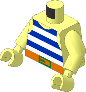 Minifig Torso with Arms and Hands with Pirate Stripes Blue/White and Gold Buckle Pattern