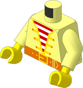 Minifig Torso with Arms and Hands with Open Jacket over Striped Vest Pattern