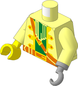 Minifig Torso with Arms, Right Hand and Left Hook Hand with Pirate Captain Pattern