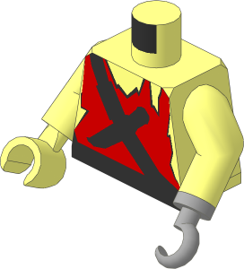 Minifig Torso with Arms, Right Hand and Left Hook Hand with Pirate Ragged Shirt and Dagger Pattern