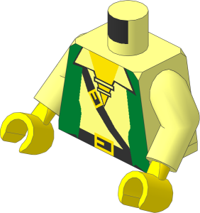 Minifig Torso with Arms and Hands with Pirate Green Vest, Shirt, and Belt Pattern