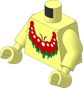 Minifig Torso with Arms and Hands with Red, Green and White Floral Necklace and Black Cleavage Pattern