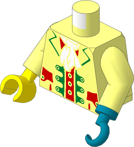 Minifig Torso with Arms, Right Hand and Left Hook Hand with Pirate Captain and White Ascot Pattern