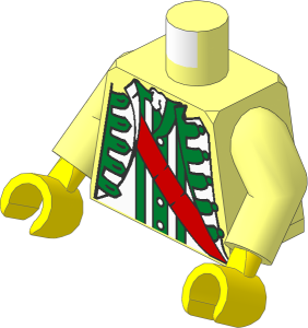 Minifig Torso with Arms and Hands with Jacket with Metallic Gold Trim and Red Sash Pattern