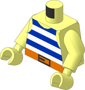 Minifig Torso with Arms and Hands with Pirate Stripes Blue/White and Black Buckle Pattern