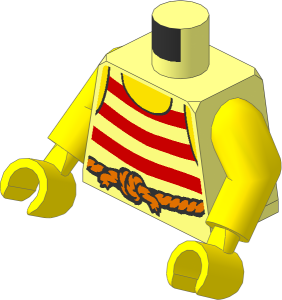 Minifig Torso with Arms and Hands with Red Horizontal Stripes and Dark Orange Rope Belt Pattern