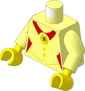 Minifig Torso with Arms and Hands with Black Spider, Yellow Circles and Red Shirt Pattern