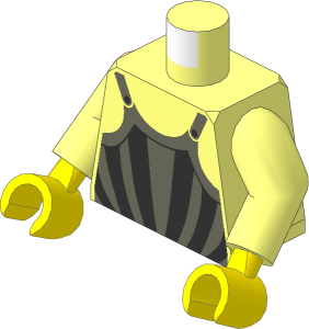 Minifig Torso with Arms and Hands with Dark Grey and Silver Striped Armour Pattern