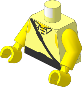 Minifig Torso with Arms and Hands with T-Shirt and Black Crossbelt, Silver Rounded Buckle Pattern