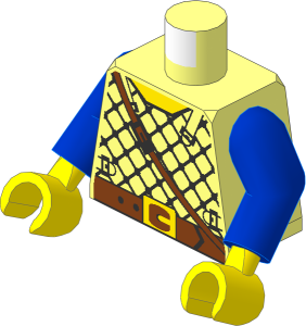 Minifig Torso with Arms and Hands with Studded Shirt and Light Brown Crossbelt Pattern