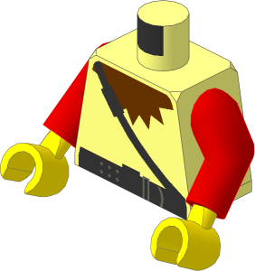 Minifig Torso with Arms and Hands with Brown Collar, Black Crossbelt, Silver Square Buckles Pattern