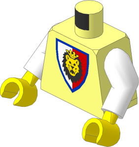 Minifig Torso with White Arms and Hands with Royal Knights Lion-Head Shield Pattern