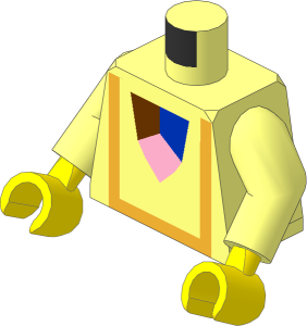 Minifig Torso with Arms and Hands with Tri-Coloured Shield and Gold Trim Pattern