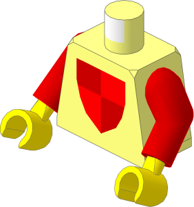 Minifig Torso with Arms and Hands with Red/Peach Quarters Shield Pattern