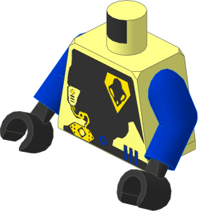 Minifig Torso with Arms and Hands with UFO Alien Insignia and 3 Blue Bars Pattern