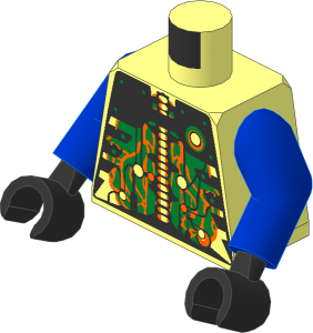 Minifig Torso with Arms and Hands with UFO Alien Silver and Gold Circuitry Pattern