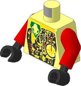 Minifig Torso with Arms and Hands with UFO Alien Circuitry and Red Lever Pattern