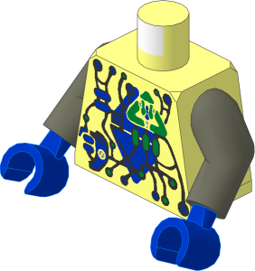 Minifig Torso with Arms and Hands with Insectoids Female, Blue Diamond under Circuits Pattern