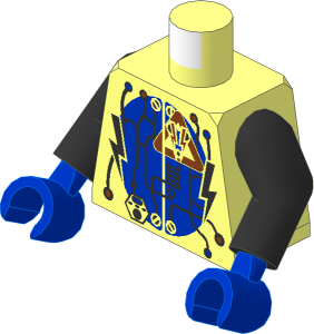 Minifig Torso with Arms and Hands with Insectoids with Silver Circuitry, Lightning Bolts over Blue Circle Pattern